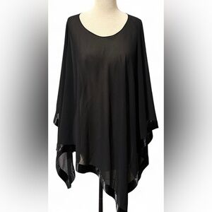 Dressbarn Women Collection Black Satin Trimmed Chiffon Top Women’s Size Large